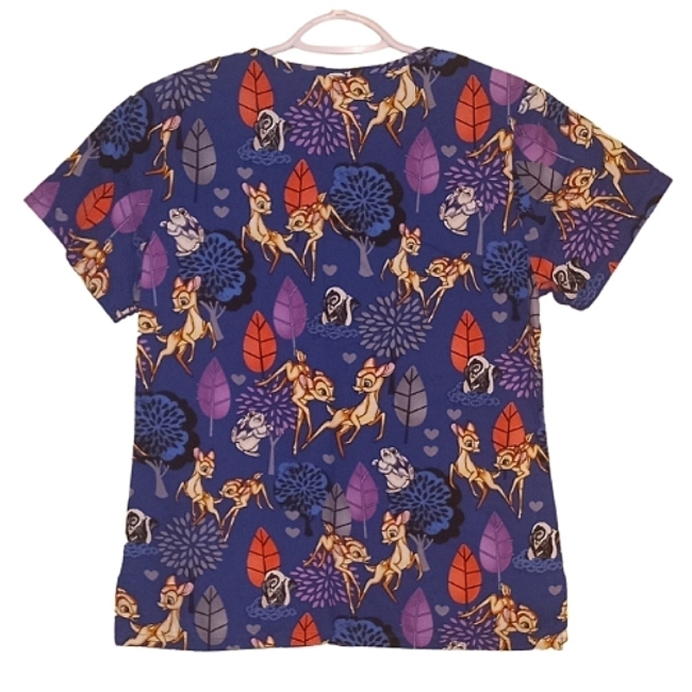 DISNEY Women's Scrub Top Bambi & Woodland Creature Friends XS EUC - Picture 2 of 3